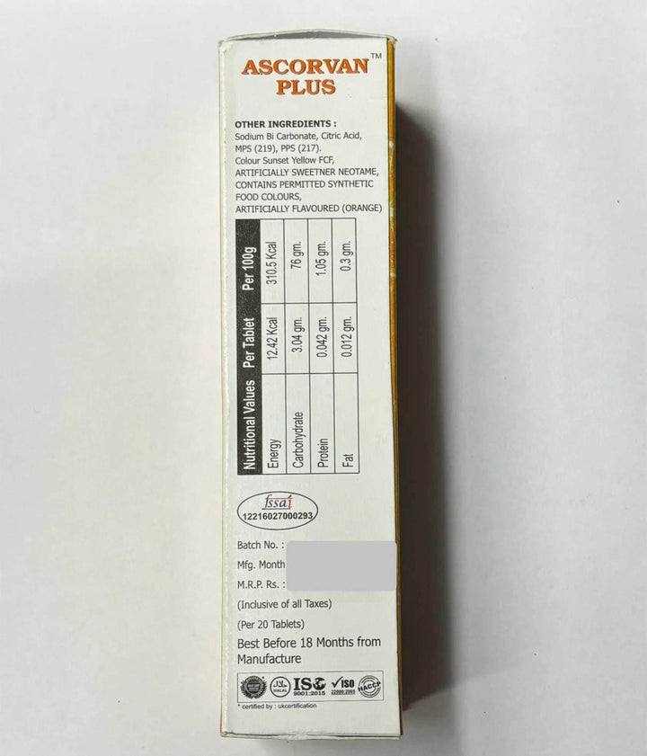 Ascorvan Plus Effervescent Tablets – 20 Tablets