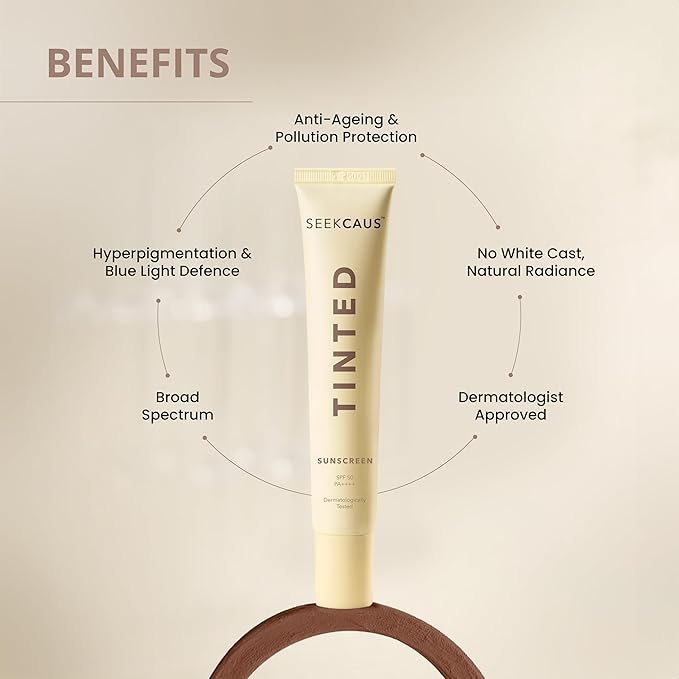 Seekcaus SPF 50 PA++++ Tinted Crème Sunscreen.