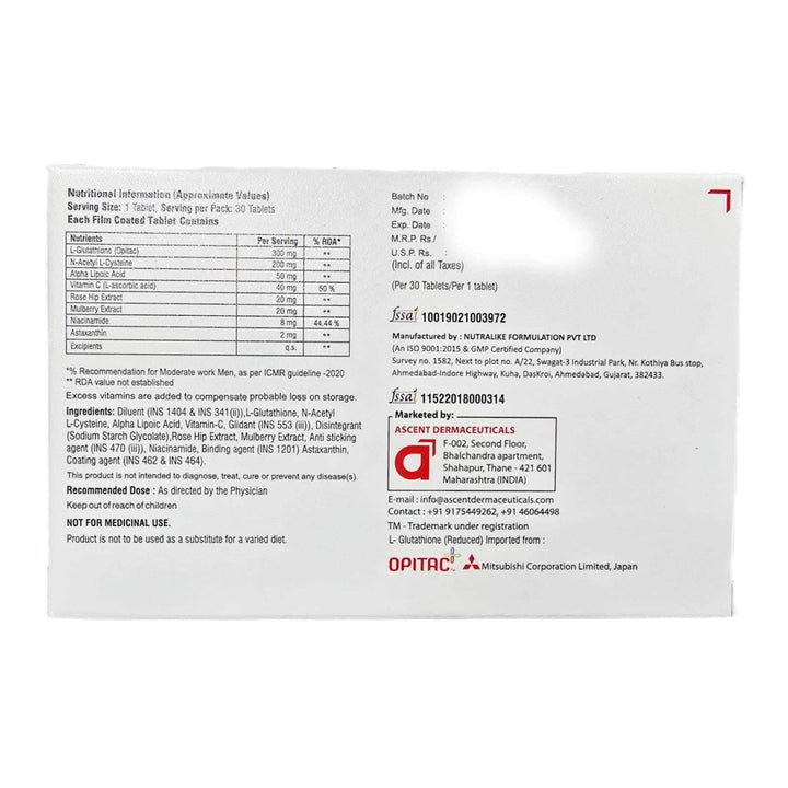 Ascent Glutanac 500 – Pack of 30 Tablets