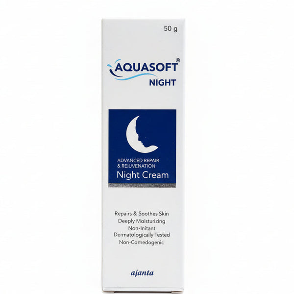 Front view of Aquasoft Night Advanced Repair & Rejuvenation Cream for overnight skin healing