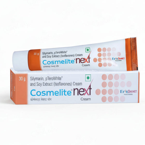 Front packaging of Cosmelite Next Cream 30g for skin brightening and even tone.