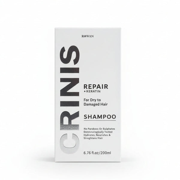 Front view of Crinis Shampoo bottle highlighting Keratin protein and 200ml size.