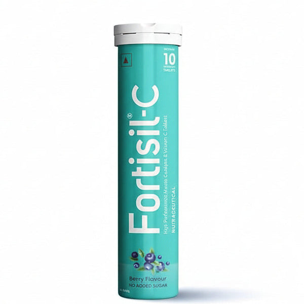 Front view of Fortisil-C Effervescent Tablets tube showing 10 tablets.