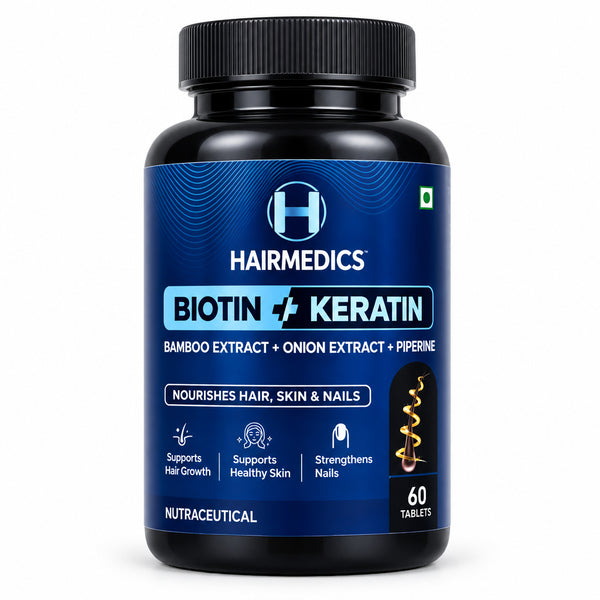 hairmedics biotin keratin bottel on a white background