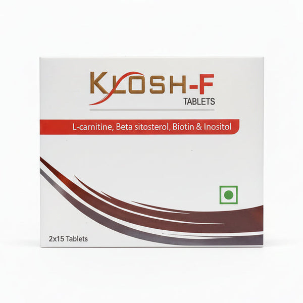 Front packaging of Klosh-F 30 Tablets for women's hormonal support.