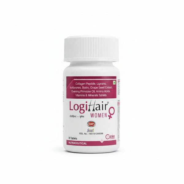 Front view of Logihair Women nutraceutical tablets for hair vitality and strength.