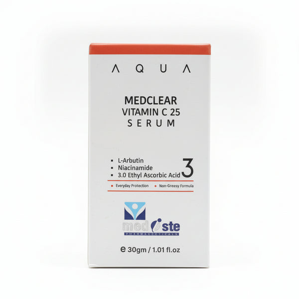 Front view of MedClear Vitamin C 25% Serum bottle for skin brightening
