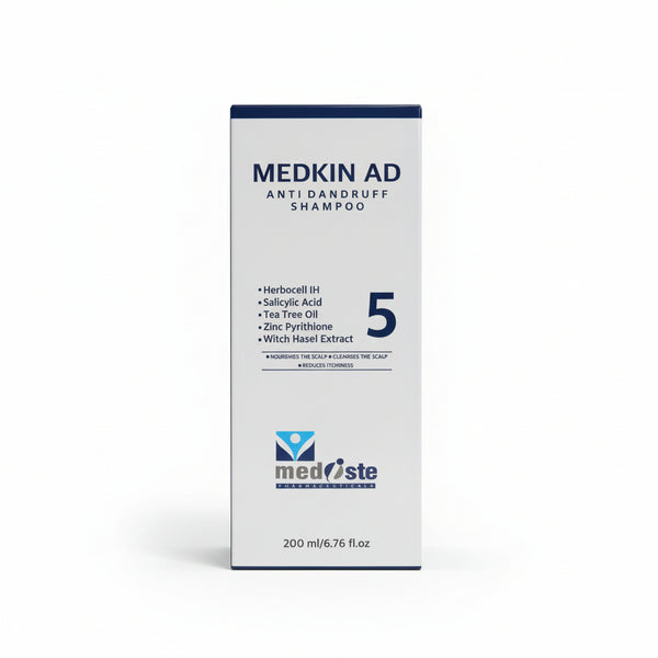 Front view of Medkin AD Anti-Dandruff Shampoo 200ml bottle.