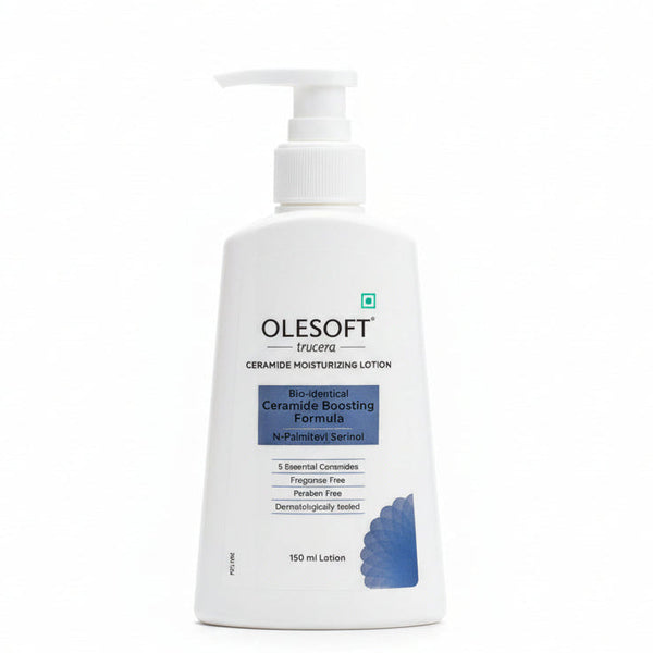 Front view of Olesoft Trucera Ceramide Moisturizing Lotion 150ml bottle for dry skin
