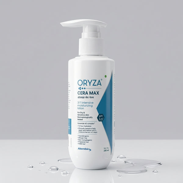 Front view of Oryza Cera Max 3:1:1 Intensive Moisturizing Lotion 250ml pump bottle by Alembic.