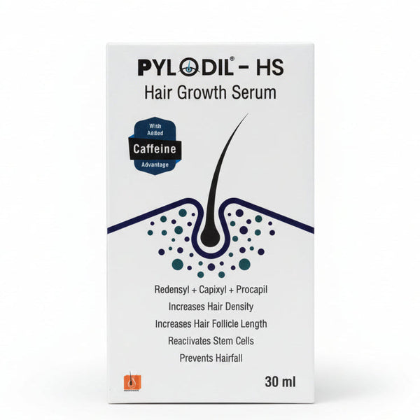 Front view of Pylodil-HS Hair Growth Serum bottle with 5% Procapil and Anagain.