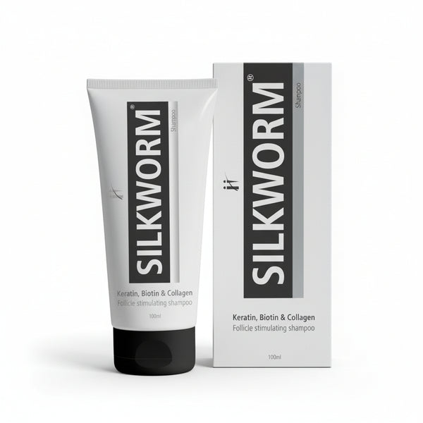 Front view of Silkworm Nourishing Shampoo for dry and thinning hair.