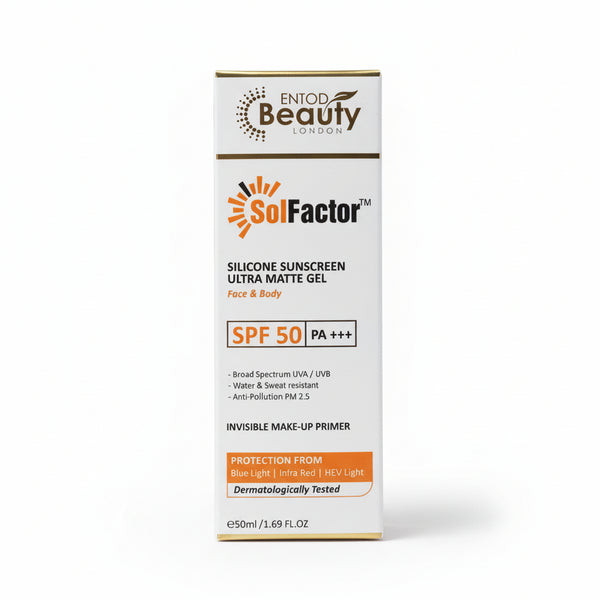 Front view of Solfactor Silicon Ultra Matte Sunscreen Gel SPF 50.