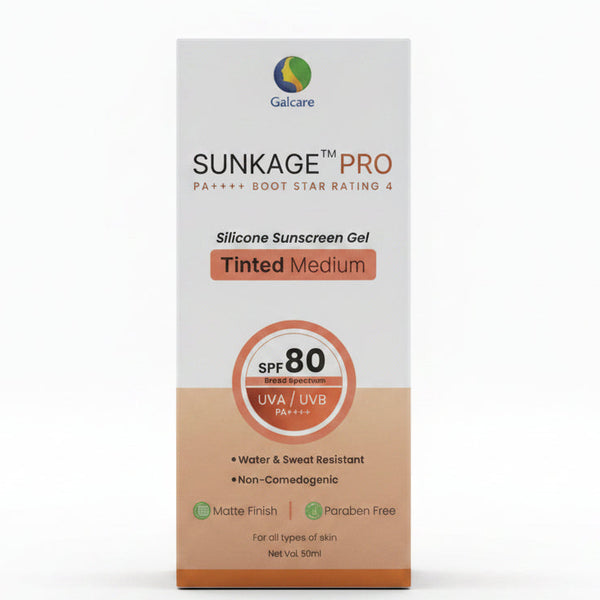 Sunkage Pro sunscreen gel packaging on a dark surface
